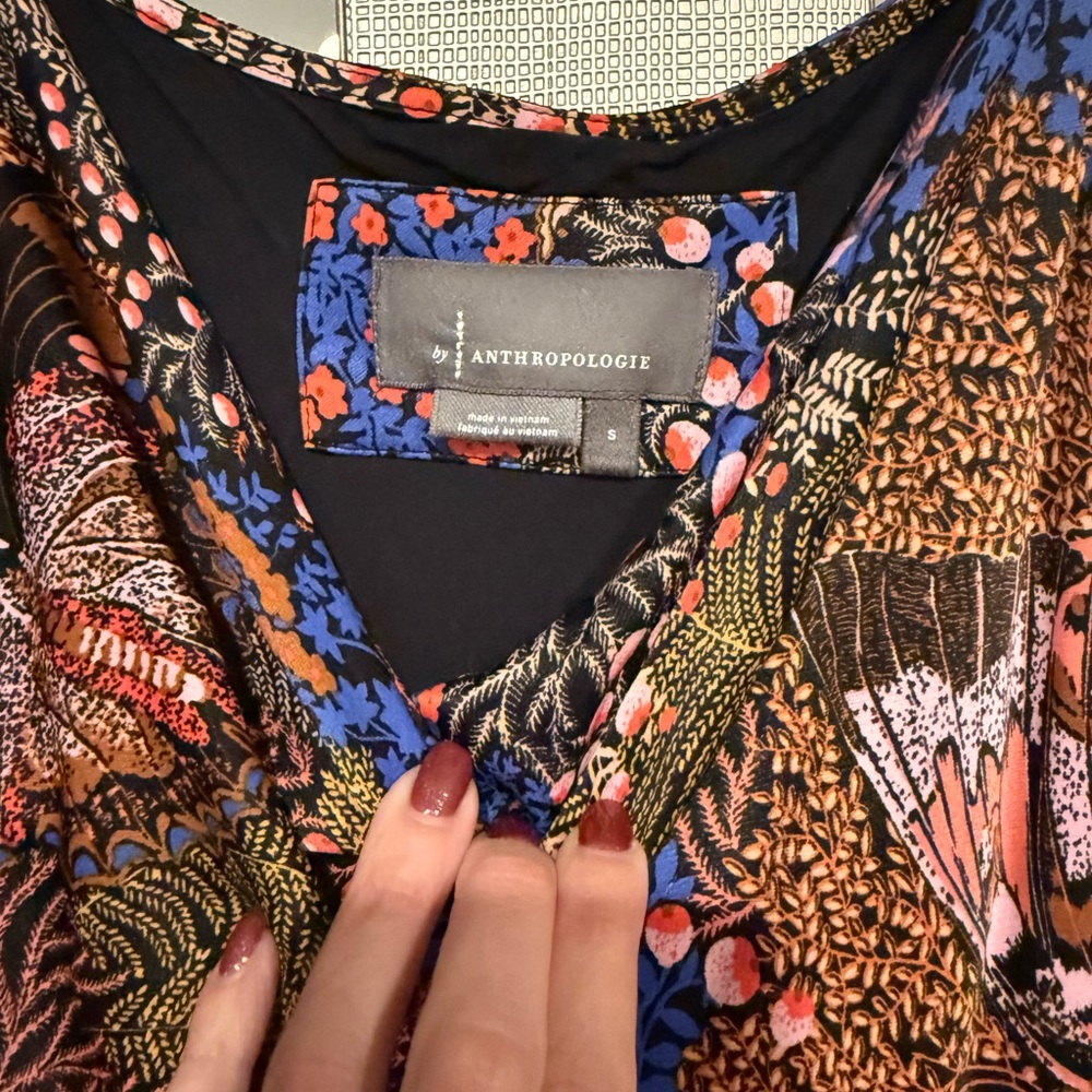 Anthropologie Blue and Brown Floral Blouse